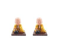 2 set Little Monk Figurine Solar Powered Car Toy Bobble Head Toy Car Ornament L Yellow