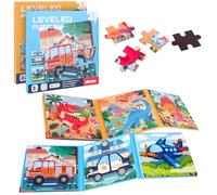 2 Set Magnetic Puzzles for Kid Ages 3-7, 145 pieces Learning Magnet Puzzles for Road Trip, Educational Travel Toys Car Plane Activities Kid Jigsaw for Kids Birthday Gifts