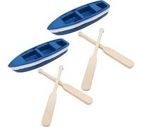 2 Set Mini Tiny Wooden Boat, Beach Style Miniature Ornament Kits for DIY Fairy Garden Dollhouse Decoration, Miniature Dollhouse Boat with Oars Canoe Model