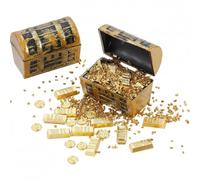 2-Set Mini Treasure Chest with Faux Gold Bars and Pirate Coins, 3.8cm Small Miniature Treasure Chest for Diorama Props and Board Game Accessories