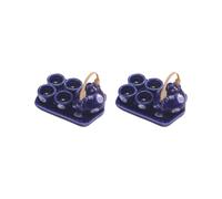 2 set of 1/12 Dollhouse Miniature Tea Set Accessories for Kitchen Decor Navy Blue