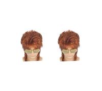 2 set of 70S 80S Rock Layered Wig Cosplay Funny Costume Hair Wig for Daily Use Red Brown, 40cm