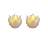 2 Set of Lotus Lamp Light Tea Lights Candle Flickering for Indoor Outdoor Mantle White, 7.5x7cm
