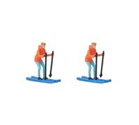 2 set of Miniature Model Skiing Figures Mini People Model for DIY Scene Layout Decor Orange 1:64