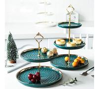 2 Set of Round Porcelain Tiered Cupcake Stand, Dessert Plates Stand Tiered Serving Trays with Gold Rod, 3 Tiers and 2 Tiers Cake Stand Party Serving Trays Fruit Pastry Holders(Green)