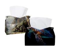 2 set of Sea Ocean Animal Turtle Abstract Art (3) Tissue Holder,19x12.7x15cm