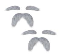 2 Set Old Man Fake Mustache and Eyebrows for Adult Children, 100 Days of School Mustaches Costumes, Grey Stick on Fake Eyebrows and Beard Adult Costume for Dress Up Party Carnival Cosplay