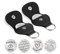 2 Set Pocket Hug Token, Inspirational Stainless Steel Pocket Hug Token with Leather Case, Motivational Gifts Pocket Hug Keyring with Inspiring Words, Positive Affirmation Gifts for for Family, Friends