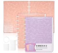 2 Set PU Leather 5.5x8.5in Discbound Notebook Cover And Disc Set Discbound Planner Cover With 16 Pcs Expansion Discs Junior Size Discbound Refill Paper Disc Bound Notebook Accessories(Pink&Purple)