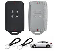 2 Set Silicone Car Key Cover, 4 bottons TPU Silicone Car Keys Case, Key Cover for Clio Megane Koleos with Textured Grip, Protective Case for Renault Dacia Models (Black & Grey with 2 x Lanyard)