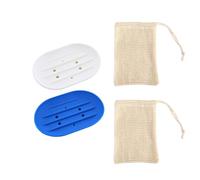 2-Set Sisal Soap Bags + Silicone Soap Dishes - 10×13.7cm, Eco-Friendly for Bathroom/Kitchen