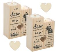 2 Set Sister Candle Holder Gifts, Heartwarming Gifts for Women, Personalised Heart-Shaped Candle, Ideal Friendship Gift, Thoughtful Sister, Wood Candle Holder for Sister from Sister