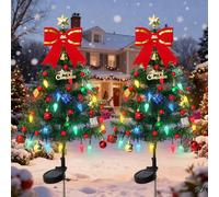 2 Set Solar Christmas Tree Solar Christmas Lights Outdoor with LED Waterproof Pathway Light Solars Xmas Lights Decorations with 40 Strawberry Lights Xmas Tree Stake Light Garden Lawn Patio Decor