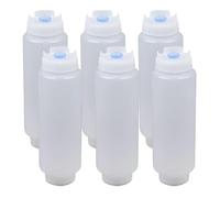 2 Set Squeeze FIFO Bottles Refillable 16 oz | Blue Tip Large Valve Dispenser for Thick Condiments, Sauces, Batter and Dressing | Self Sealing No Drip No Hassle | (6 Pack)
