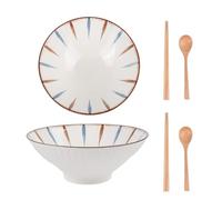 2 Set Tableware Ramen Bowl Ceramic - Porcelain Noodles Bowls Dinner Sets for Pasta Soup Pho Mixing Salad Dishes Snack Cereal Food with Spoons Chopsticks Kit 1150 Ml for New Home House Gifts (C)