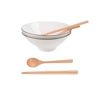 2 Set Tableware Ramen Bowl Ceramic - Porcelain Noodles Bowls Dinner Sets for Pasta Soup Pho Mixing Salad Dishes Snack Cereal Food with Spoons Chopsticks Kit 1150 Ml for New Home House Gifts (B)