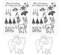 2 Set Transparent Stamp DIY, Rubber Stamp for Journal Scrapbooking, Christmas Pattern Craft Art with Cutting Die, Clear Stamps for Card Making, Gift Wrapping, Photo Album Decor