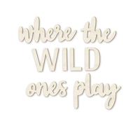 2 Set Wall Decor Where the Wild Ones Play Sign, Beige Color Wooden Room Sign, Wooden Script Wall Decor for Fun Home Bedroom Decoration (Beige)