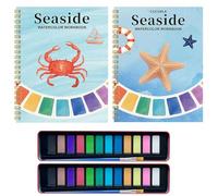 2 Set Watercolor Workbooks, Beginner-Friendly Seaside Watercolour Workbooks, 12 Colours Watercolour Paint Set with Paint Brush, Art Crafts Painting Supplies, Water Colour Book for Kids Adults Teens
