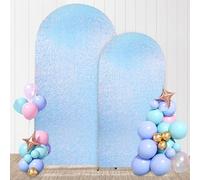 2 Set Wedding Arch Cover Mermaid Blue Shimmer Backdrop Covers 6FT, 7.2FT Spandex Fitted Backdrop Covers for Party Photography Decoration