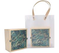 2 Set Wedding Wooden Gift Box with PVC Transparent Matte Bag, Exquisite Pine Wood Candy Packaging for Jewelry Perfume Valentines Birthday Party (forest fern leaves)