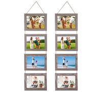 2 Set Wooden Farmhouse Photo Collage Frames, Rustic Hanging Display With Jute Rope, 4-Photo Sets For Living Spaces And Office