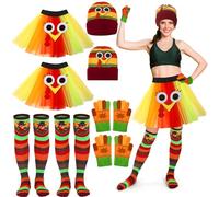 2 Sets 12 Pcs Thanksgiving Turkey Running Costumes Set with Tutu Skirts Gloves Socks Hats Tutus Fun Running Dress for Women Men Thanksgiving Athletic Running Lovers Cosplay Party