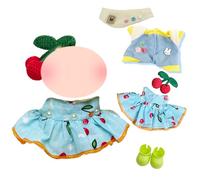 2 Sets 17cm Doll Clothes, 1 Skirt + 1 Cherry Hairpin + 1 One-Piece Sweater + 1 Pair of Shoes + 1 Bib, Cute Summer Style Doll Outfit Set, Children's Favorite Gift (Blue)