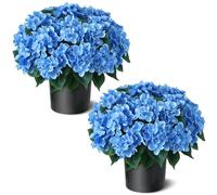 2 Sets 22"Artificial Hydrangea Flower Topiary Trees for Porch(Blue)