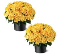 2 Sets 22"Artificial Hydrangea Flower Topiary Trees for Porch(Yellow) | with Pots,No Assembly Needed,Faux Silk Flower Potted Plant,for Front Door Farmhouse Garden Home Outdoor Spring Summer Decor