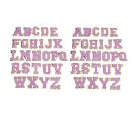 2 Sets 26 Letter Patches A to Z, Iron On Embroidered Alphabet Patches with Purple Gold Trim Glitter, Easy Iron or Sew Fabric Patches for Shirt Hat Dress Backpack