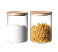 2 Sets 3000 ML/100 FL OZ Clear Glass Storage Canister Holder with Airtight Bamboo Lid, Extra Large Container Jar for Flour Sugar Coffee Loose Tea Rice Cookie Cereal Pasta Spaghetti Protein Powder