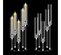 2 Sets 5 Arm Acrylic Candelabra Centerpieces, MSDADA 58 cm Tall Clear Candle Holder, Christmas Centerpieces for Tables, Candlesticks Holder for Wedding Fireplace Party Decor Fit 0.82'' LED Candle