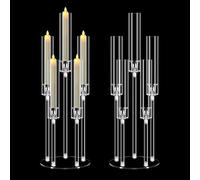 2 Sets 5 Arm Acrylic Candelabra Centerpieces, MSDADA 68 cm Tall Clear Candle Holder, Christmas Centerpieces for Tables, Candlesticks Holder for Wedding Fireplace Party Decor Fit 0.82'' LED Candle