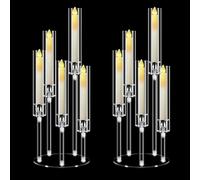 2 Sets 5 Arm Acrylic Candelabra Centerpieces with 10 Pcs Candles, MSDADA 58 cm Tall Clear Candle Holder, Christmas Centerpieces for Tables, Candlesticks Holder for Wedding Fireplace Party Decor