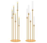 2 Sets 5 Arm Candelabra with Acrylic Lampshade, MSDADA Gold Candle Holders 105cm Tall Floor Candlestick Holders, Christmas Table Centerpieces for Wedding Birthday Party Home Decor Fit 2.2cm LED Candle