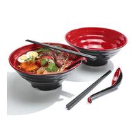 2 Sets (6 Pieces) Ramen Bowl Set, Capacity 1032 Ml Japanese Soup Bowl with Spoon and Chopsticks, for Pasta Udon Soba Pho Asian Noodles, Dishwasher Safe