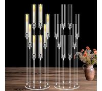 2 Sets 8 Arm Acrylic Candle Holder, MSDADA 98 CM Tall Candelabra Centerpieces for Tables Clear Candlesticks Holder with Lampshade for Housewarming Gift Fireplace Dinner Decor Fit 2.2 CM LED Candle