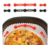 2 Sets Air Fryer Magnet Silicone Buckle, Reusable AirFryer Liners Holder for Securing Parchment Paper in Place Prevent Lifting and Burning (Black, Red)