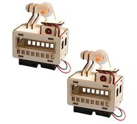 2 Sets Assembly Wooden Cable Car Engineering Toy for Kids to Learn Mechanics and Enhances Problem Solving Skills Wooden Cable Car Model