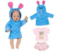 2 Sets Baby Doll Clothes 35-43 cm, Cute Baby Doll Outfit Includes Nightgown Short Sleeves Shorts Compatible with New Born Baby 35-45 cm Doll, Gift for Kids Friends Girls Birthday