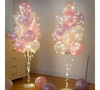 2 Sets Balloon Column Stand Kit with String Light Balloon Stand for Floor - Pearl pink balloons for Birthday Wedding Anniversary Party Decoration