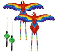 2 Sets Bird Kite for Kids, 19.7inch Dynamic Parrot Kites with Lightweight Carbon Frame, Handbrake Fishing Rod & 30m Line Bird Kite
