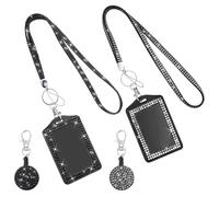 2 Sets Bling ID Card Holder Vertical Badge Holder Glitter Lanyard ID Badges Retractable Bling Crystal Card Holders Lanyards Name Badges Portable Rhinestone Work Badge Reel Clip for Nurse Teacher