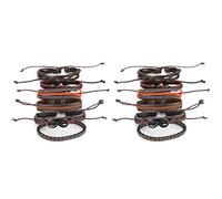 2 Sets Braided Bracelet, Multilayer Leather Knit Wrist Jewelry, Fashionable Bangles with Cowhide PU Hemp Rope Wax Thread, Unisex Stackable Bracelets for Work Travel Parties