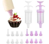 2 Sets Cake Piping Nozzle Set, Icing Syringe and Nozzles Piping Set with 16 Pcs Piping TipsCake Icing Piping Kit Cream Syringe Cake Decorating for Cake Cupcake Dessert Cookie