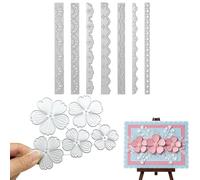 2 Sets Carbon Steel Cutting Dies for Card Making, 5 Pcs 3D Flower Die Cuts + 7 Pcs Lace Border Embossing Stencils, DIY Scrapbooking Album Paper Craft Tools
