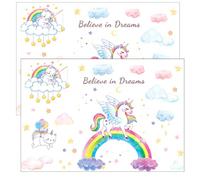 2 Sets Cartoon Unicorn Rainbow Self Adhesive Wall Decal Set
