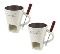2 Sets Chocolate Fondue Cup with Fork, Ceramic Chocolate Melting Mug, Porcelain Melt Chocolate Fondue Crucible, Mini Fondue Pot for Cheese Caramel Butter