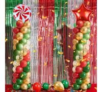2 Sets Christmas Balloon Column Stand Kit 3.3 X 6.6 ft Christmas Photo Backdrop With Candy Balloon Red Green Balloon Adjustable Balloons Tower Stand with Bases for Xmas New Years Eve Party Supplies